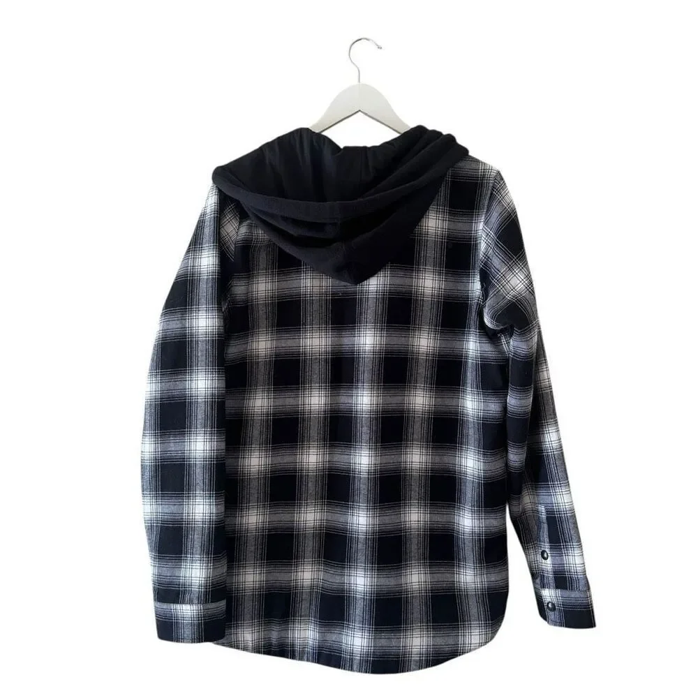 Volcom Hooded Black White Checkered Cotton Blend Ski Snowboard SZ XL # 2518